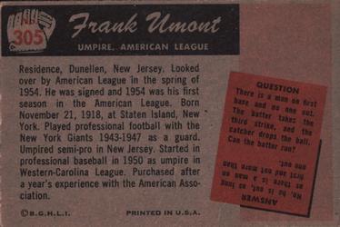 Frank Umont  baseball card collectible - Main Image 2