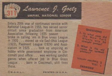 Lawrence J. Goetz  baseball card collectible - Main Image 2