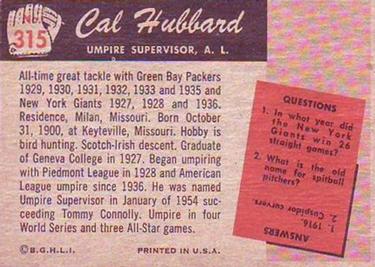 Cal Hubbard  baseball card collectible - Main Image 2