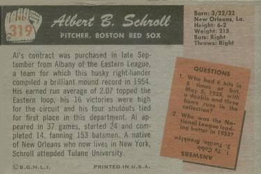 Al Schroll  baseball card collectible - Main Image 2