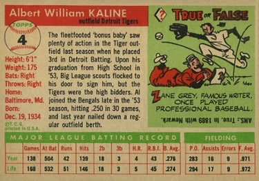 Al Kaline  baseball card collectible - Main Image 2