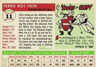 Ferris Fain  baseball card collectible - Main Image 2