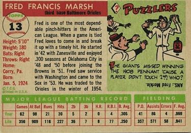 Fred Marsh  baseball card collectible - Main Image 2