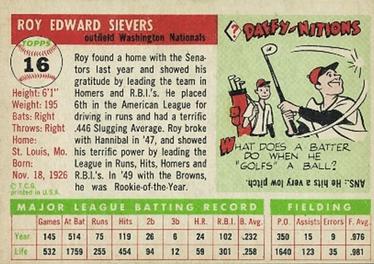 Roy Sievers  baseball card collectible - Main Image 2