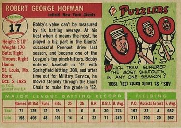 Bobby Hofman  baseball card collectible - Main Image 2