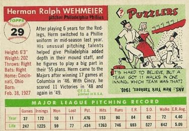 Herman Wehmeier  baseball card collectible - Main Image 2