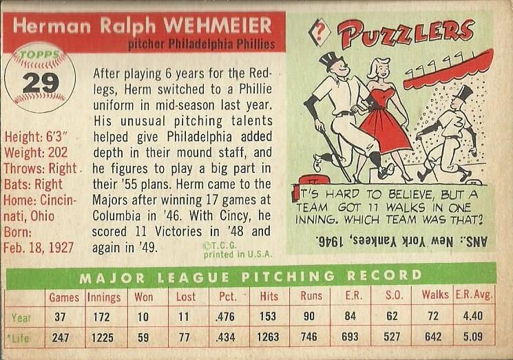 Herman Wehmeier  baseball card collectible - Main Image 2