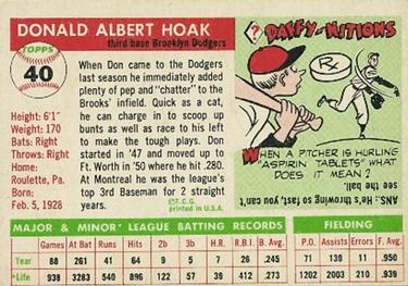 Don Hoak  baseball card collectible - Main Image 2