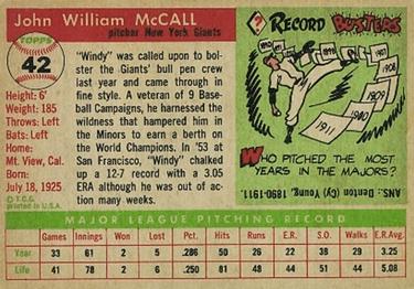 Windy McCall  baseball card collectible - Main Image 2