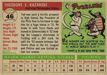 Ted Kazanski  baseball card collectible - Main Image 2