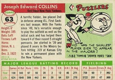 Joe Collins  baseball card collectible - Main Image 2