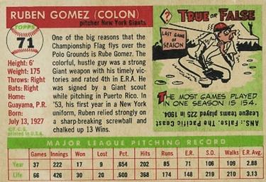 Ruben Gomez  baseball card collectible - Main Image 2