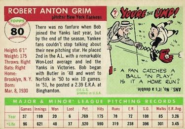 Bob Grim  baseball card collectible - Main Image 2