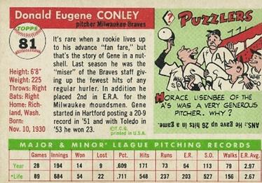 Gene Conley  baseball card collectible - Main Image 2
