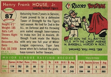 Frank House  baseball card collectible - Main Image 2
