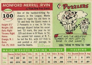 Monte Irvin  baseball card collectible - Main Image 2