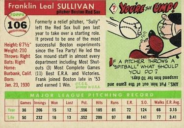 Frank Sullivan  baseball card collectible - Main Image 2