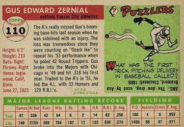 Gus Zernial  baseball card collectible - Main Image 2