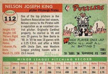 Nelson King  baseball card collectible - Main Image 2