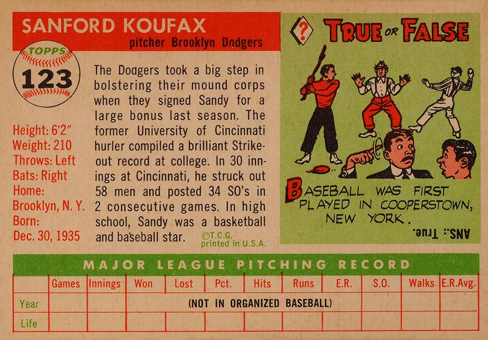 "Sandy” Koufax  baseball card collectible - Main Image 2