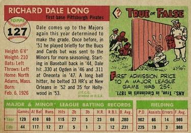 Dale Long  baseball card collectible - Main Image 2