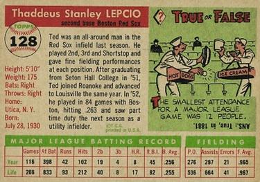 Ted Lepcio  baseball card collectible - Main Image 2