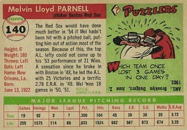 Mel Parnell  baseball card collectible - Main Image 2