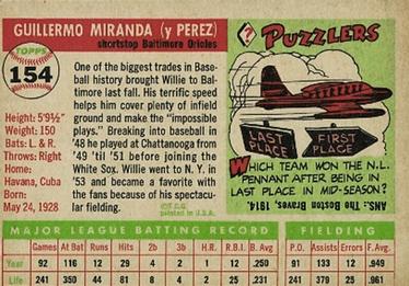 Willie Miranda  baseball card collectible - Main Image 2