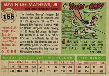Eddie Mathews  baseball card collectible - Main Image 2