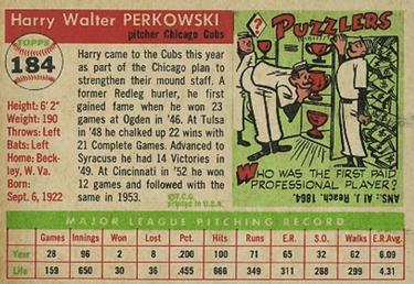 Harry Perkowski  baseball card collectible - Main Image 2