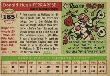 Don Ferrarese  baseball card collectible - Main Image 2