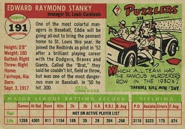 Eddie Stanky  baseball card collectible - Main Image 2