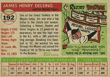 Jim Delsing  baseball card collectible - Main Image 2