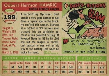 Bert Hamric  baseball card collectible - Main Image 2