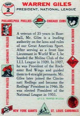 Warren Giles  baseball card collectible - Main Image 2