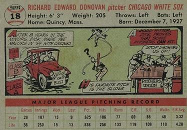 Dick Donovan  baseball card collectible - Main Image 2