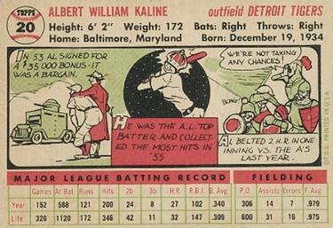 Al Kaline  baseball card collectible - Main Image 2