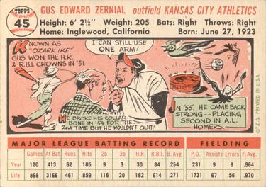 Gus Zernial  baseball card collectible - Main Image 2
