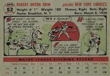 Bob Grim  baseball card collectible - Main Image 2