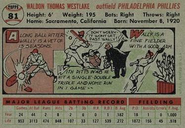 Wally Westlake  baseball card collectible - Main Image 2
