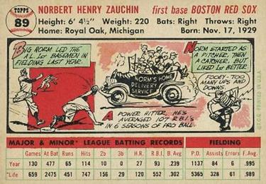 Norm Zauchin  baseball card collectible - Main Image 2