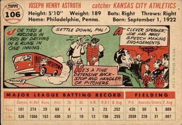 Joe Astroth  baseball card collectible - Main Image 2