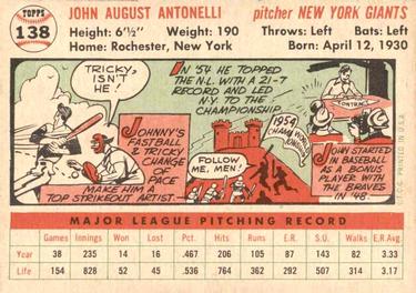 Johnny Antonelli  baseball card collectible - Main Image 2
