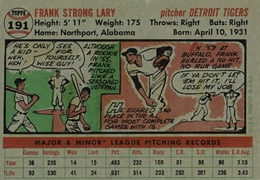 Frank Lary  baseball card collectible - Main Image 2