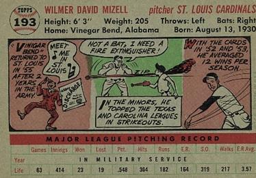 Wilmer Mizell  baseball card collectible - Main Image 2