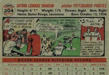 Art Swanson  baseball card collectible - Main Image 2