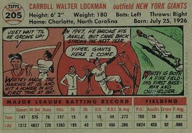 Whitey Lockman  baseball card collectible - Main Image 2