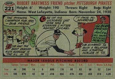 Bob Friend  baseball card collectible - Main Image 2