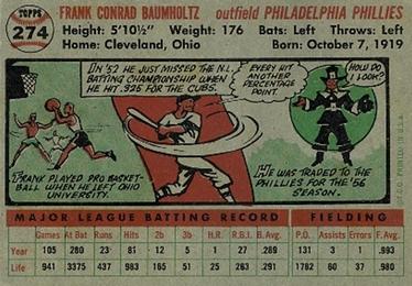 Frank Baumholtz  baseball card collectible - Main Image 2