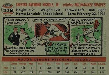 Chet Nichols  baseball card collectible - Main Image 2